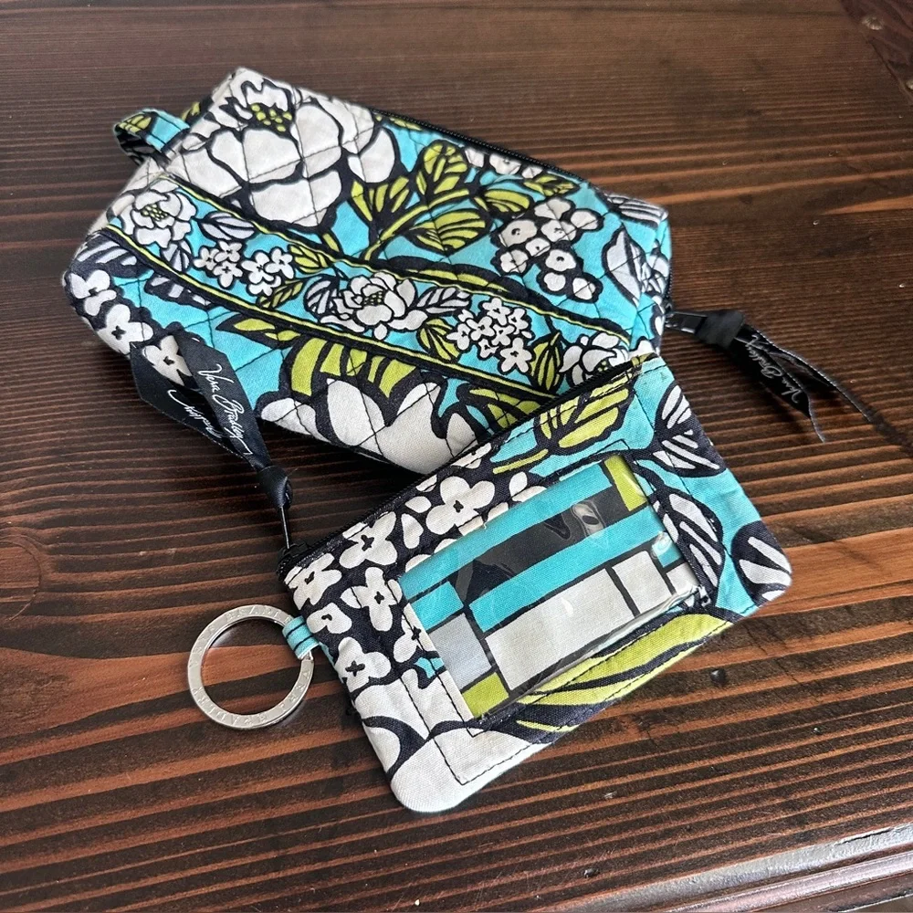 Vera Bradley Island Blooms Retired 2pc Set Cosmetic + Zip ID Keychain
